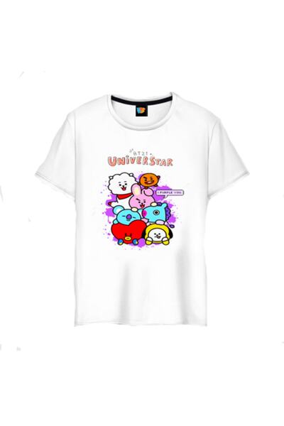 GALASHOP لطيف Bt21 Bts أنا أرجواني لك كارتون أطفال أبيض Tshrt