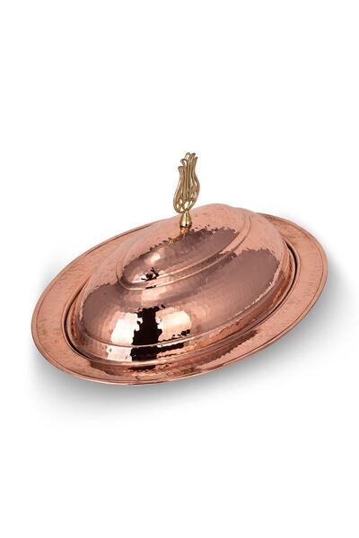 TURNA BAKIR Crane Copper Center Special Lid Kayak Presentation Plate 40 Cm Hand Forged Red Crane4414-1