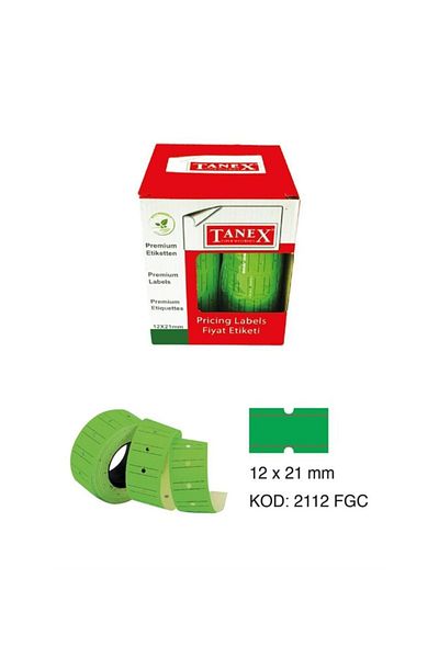Tanex Fluorescent Green Fluorescent - Αυτοκόλλητο 12x21, 800 τεμάχια, 12 ρολά