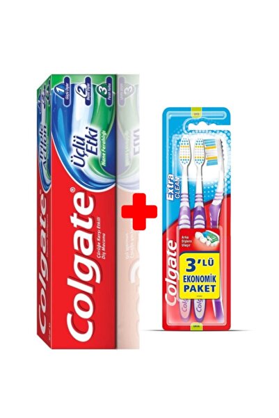 Colgate معجون أسنان تريبل إفكت 100 مل + فرشاة أسنان إكسترا كلين 2+1