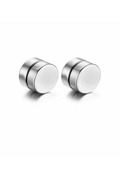 Yeşim Aksesuar Magnetic Steel Earrings, Black Men's Steel Earrings, Magnetized Unisex Round Earrings (8mm 1 Pair)