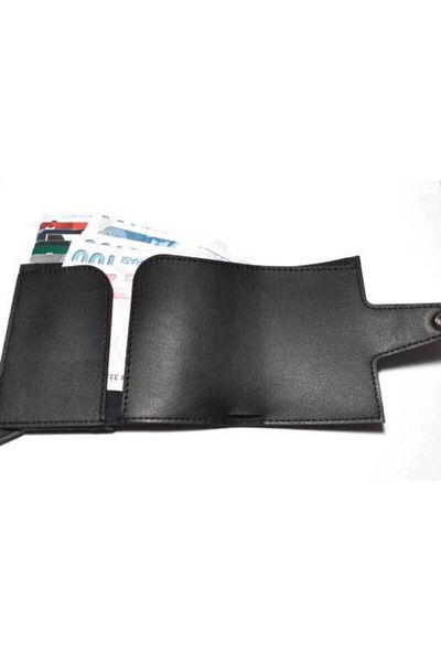 TAKORAS Unisex Black Automatic Mechanism Money Compartment Wallet