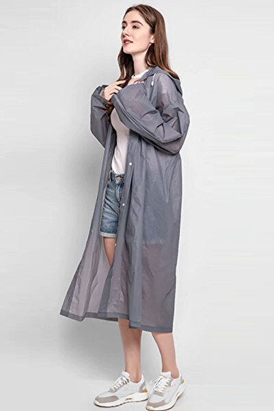 Marlux Women's Gray Hooded Eva Blue Raincoat with Snap Fasteners