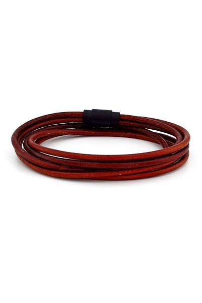 Solfera Tan Brown Genuine Leather Black Magnet Men's Bracelet M003k