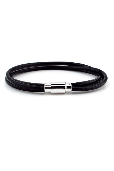 Solfera Black Original Leather 3 Row Magnetic Clip Men's Bracelet M004a
