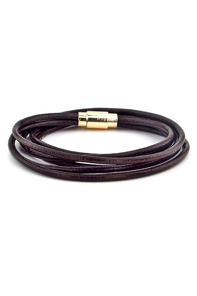 Solfera Brown Wrap Leather Yellow Clip Men's Bracelet M003g
