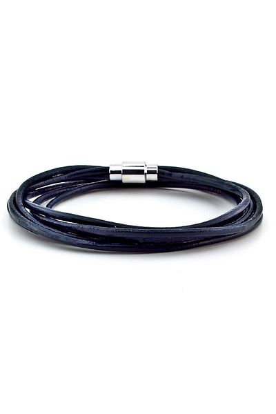Solfera Navy Blue Genuine Leather Wrapped Magnet Men's Bracelet M003p