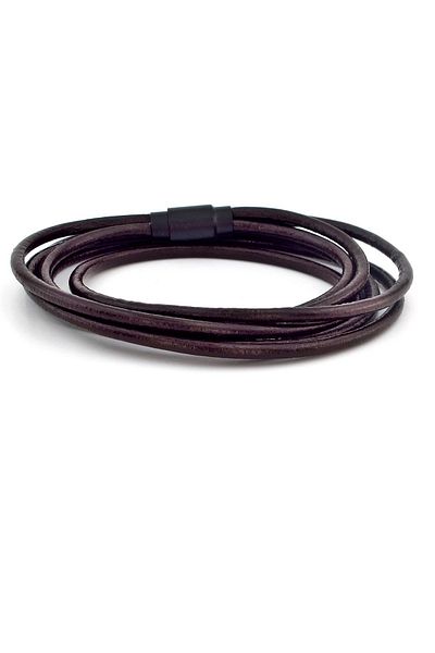 Solfera Men's Brown Wrap Genuine Leather Magnet Bracelet M0031e