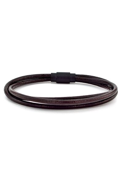 Solfera Men's Brown Leather 3 Row Magnet Bracelet M004f