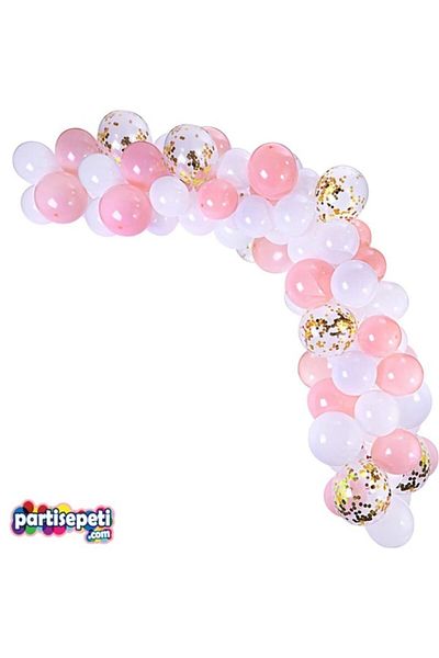 eğlencemarketi Chain Balloon Set White - Rose / 130 Balloons with Confetti