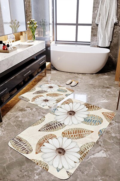 MEKTA HOME 3 Boyutlu Papatya Desenli 2'li Banyo Paspas Takımı Mktbp-014 60x10...