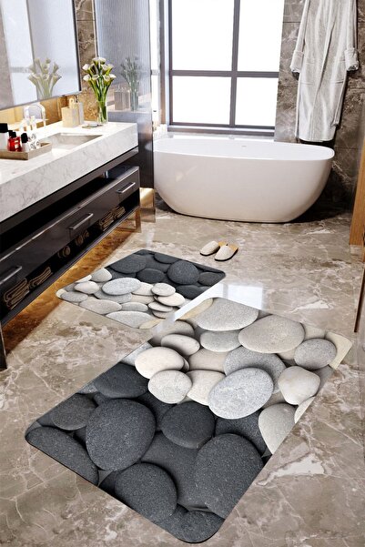 MEKTA HOME طقم سجادة حمام مرصعة بالأحجار مكونة من قطعتين Mktbp-080 60x100/50x60