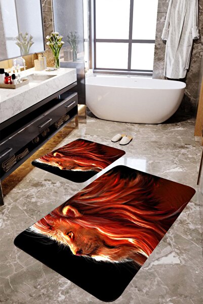 MEKTA HOME Lion Motif Σετ πατάκι μπάνιου 2 τεμαχίων Mktbp-0105 60x100/50x60