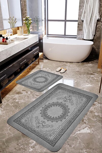 MEKTA HOME Γκρι Σετ πατάκι μπάνιου 2 τεμαχίων Mktbp-032 60x100/50x60