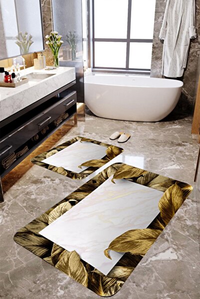 MEKTA HOME Σετ πατάκι μπάνιου 2 τεμαχίων κίτρινο τριαντάφυλλο Mktbp-087 60x10...