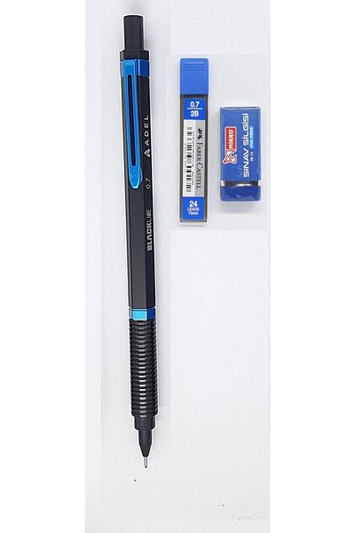 Adel Blackline 0.7 Tip Pen +0.7 Tip+2b Eraser Blue Case