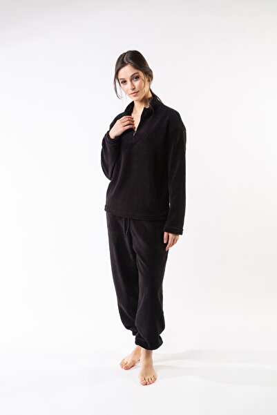 Minteks Women's Black Wellsoft Stand Collar Zippered Suit