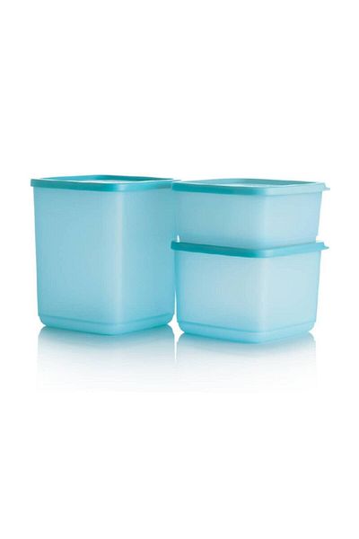 Tupperware Cubic Set of 3 Turquoise Food Storage Container