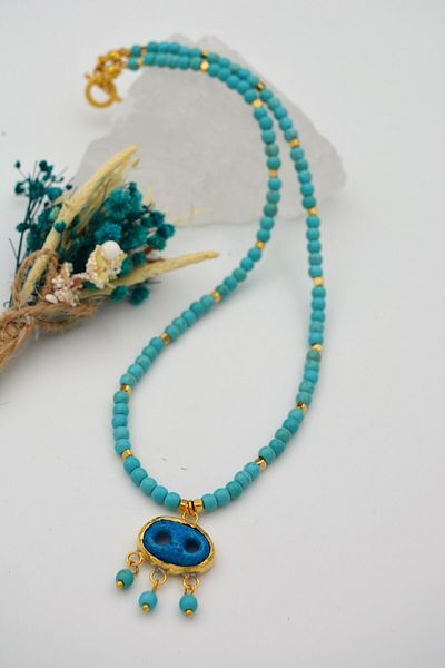 Stoneage Turquoise Syriac Eye Evil Eye and Healing Necklace
