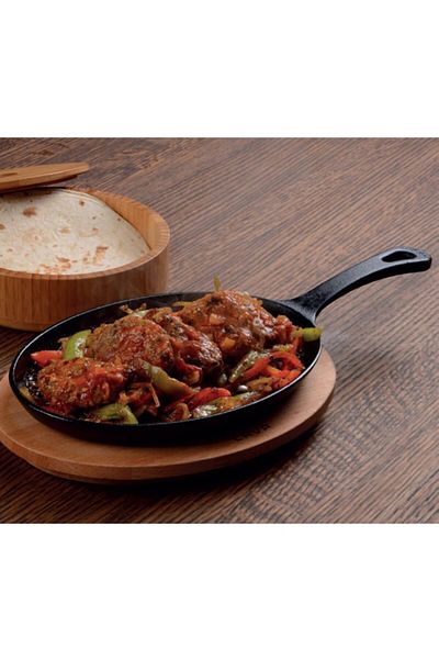 Lava Cast Iron Oval Fajita Pan 17x23 cm Pan with Metal Handle