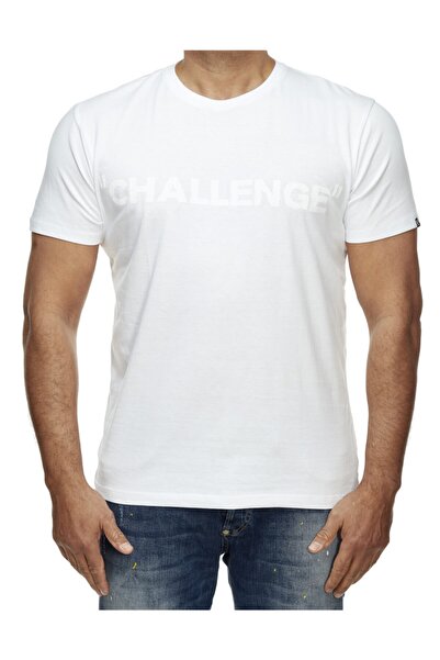Erkek Beyaz "challenge" Ton In Ton Baskili  T Shirt