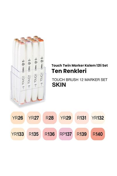 Touch Twin Brush Marker Pen 12-Piece Set Skin Colors