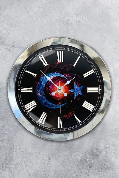 Kasva Concept 36 cm Chrome Metal Turkish Flag Wall Clock