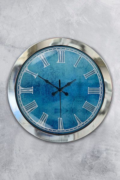 Kasva Concept 36 cm Chrome Metal Blue Pattern Wall Clock