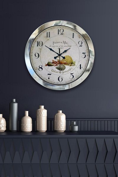 Kasva Concept Gift 36 cm Chrome Metal Fruits Wall Clock