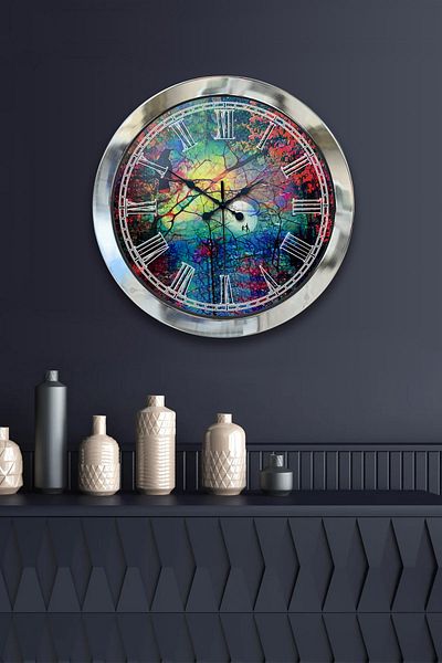 Kasva Concept Gift 36 cm Chrome Metal Pattern Wall Clock