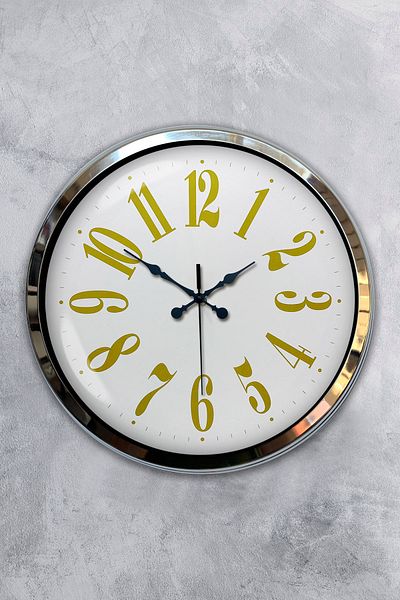 Kasva Concept 40 cm Chrome Metal Yellow Number Wall Clock