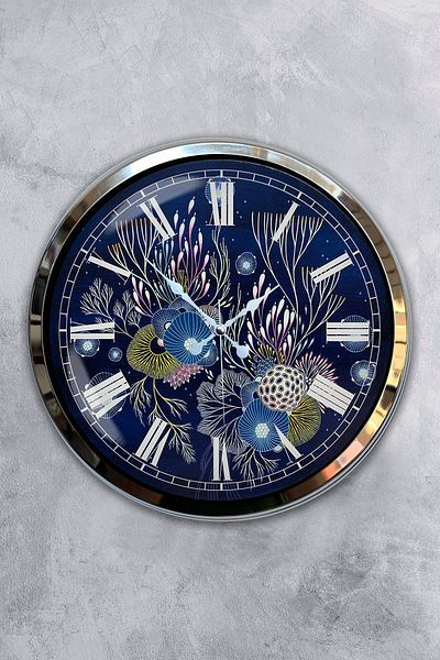 Kasva Concept 40 cm Chrome Metal Blue Water Wall Clock