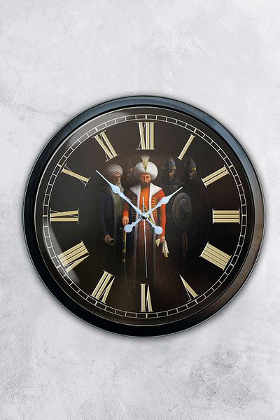 Kasva Concept Gift 40 cm Black Metal Fatih Sultah Mehmet Wall Clock