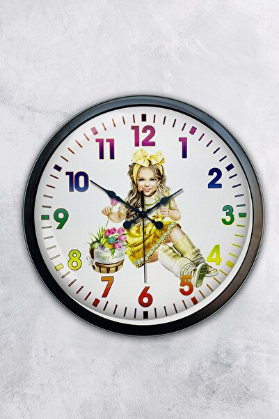 Kasva Concept ساعة حائط معدنية سوداء للفتيات الصغيرات مقاس 40 سم