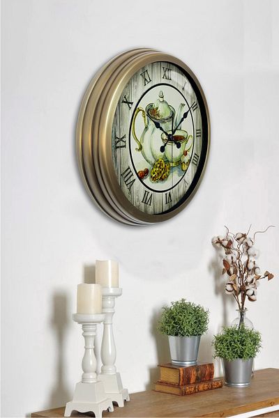 Kasva Concept 40 cm Antique Metal Teapot Kitchen Wall Clock