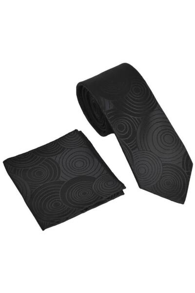 Brianze Мъжка вратовръзка с геометричен мотив и черна кърпичка