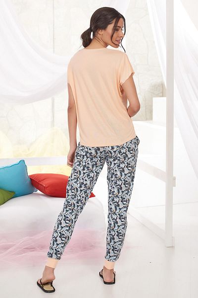 Sevim Women's Peach Printed Pajamas Set 10884