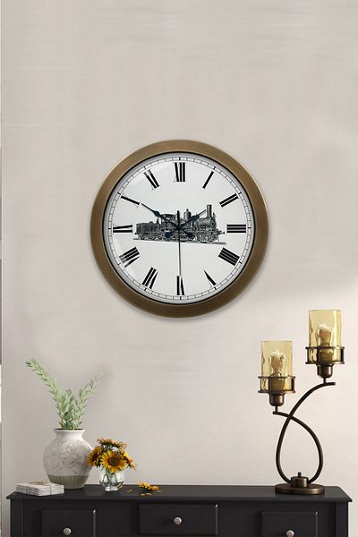 Kasva Concept Gift 36 cm Antique Metal Black Train Wall Clock