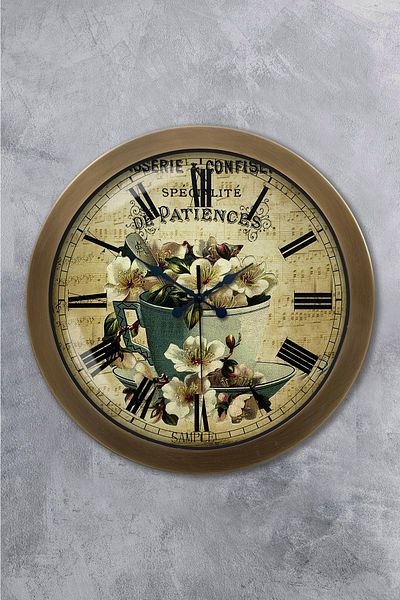Kasva Concept 36 cm Antique Metal Flowers Wall Clock