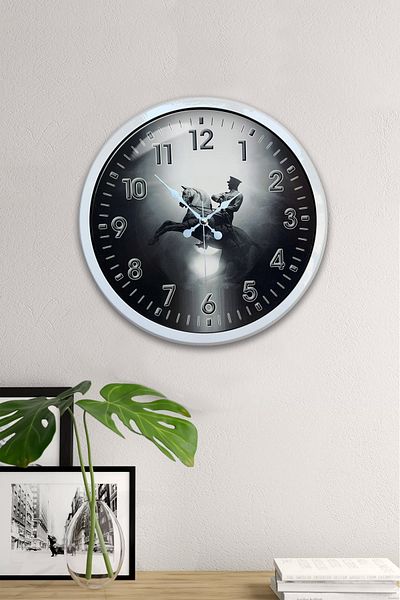 Kasva Concept Gift 40 cm White Metal Ataturk Wall Clock