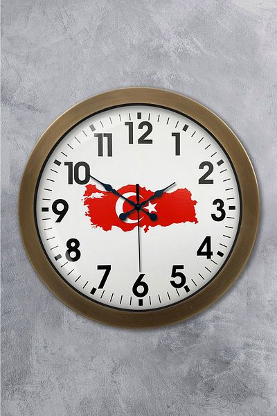 Kasva Concept Gift 36 cm Antique Metal Türkiye Map Wall Clock