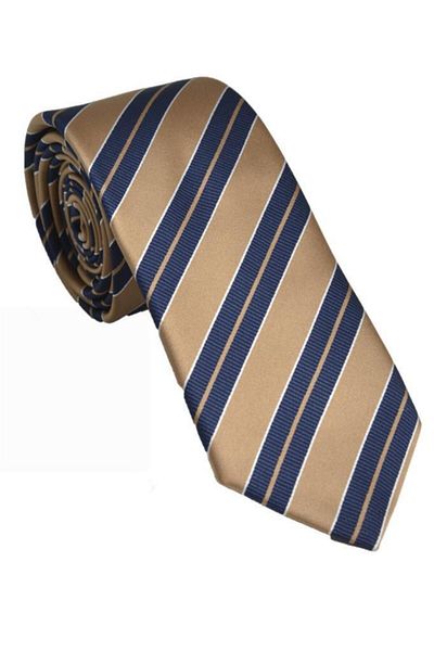 Brianze Men's Striped Cream Navy Blue Handkerchief Tie