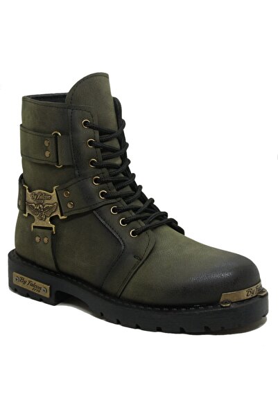 Modamela Erkek  Yeşil Deri Fermuarlı Bot