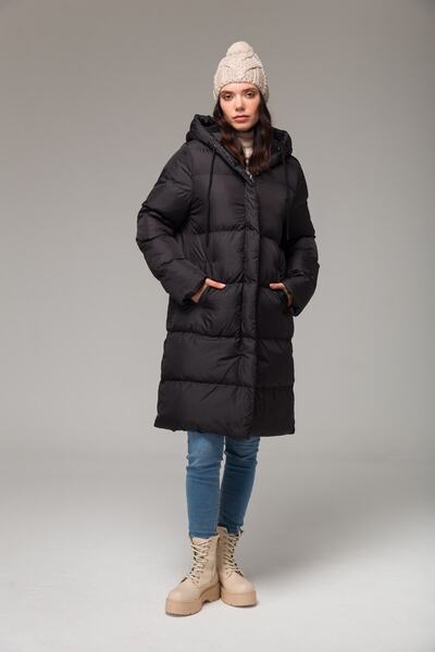 Olcay Hooded Zipper Closure Puffer Jacket Black 6225