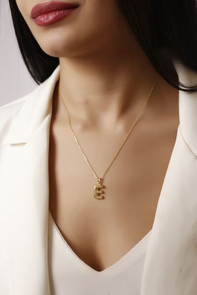 Lia Berto Altın Kaplama Bombe E Harf 925 Ayar Gümüş Kolye