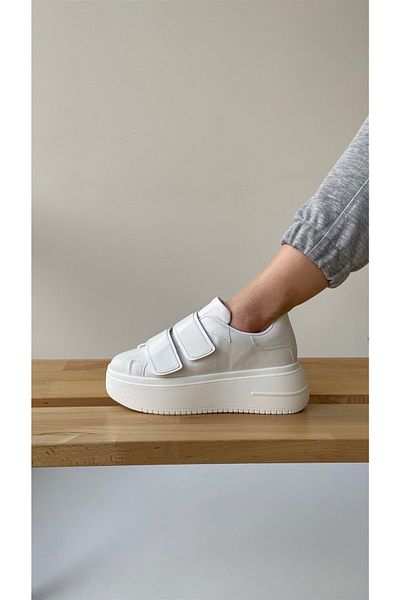 NAVYSIDE Women's White Velcro Sneaker Sports Shoes-Sole 5 cm-Walking Shoes High-Sole Banded