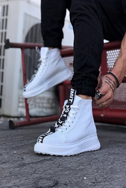 Mida Shoes White Leather Men's Half Ankle Boots