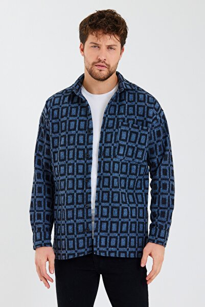 CLIPMAN Erkek Slim Fit Hakiki Jakarlı Oduncu Gömleği Mavi