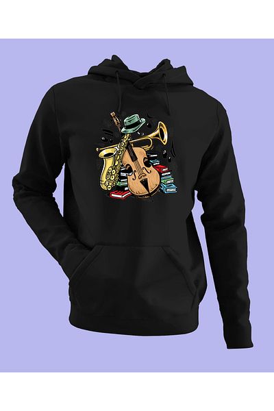 Raf Coll Hanorac oversize unisex cu glugă Design instrumente muzicale Imprimat digital