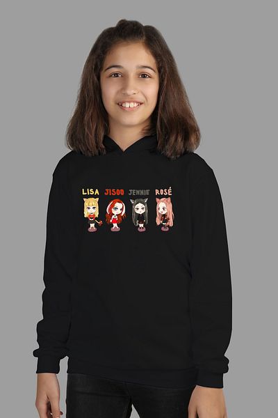 Raf Coll Children's Hooded Sweatshirt Black Pink Digital Printed Two Threads